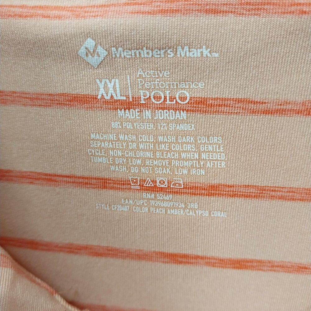 3124 Size XXL Members Mark Polo Shirt in Orange Stripe - Picture 5 of 5